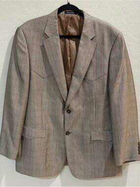 Red Sky Santa Fe Men's Western Sport Coat Blazer 44RG Tan Houndstooth Yoke EUC